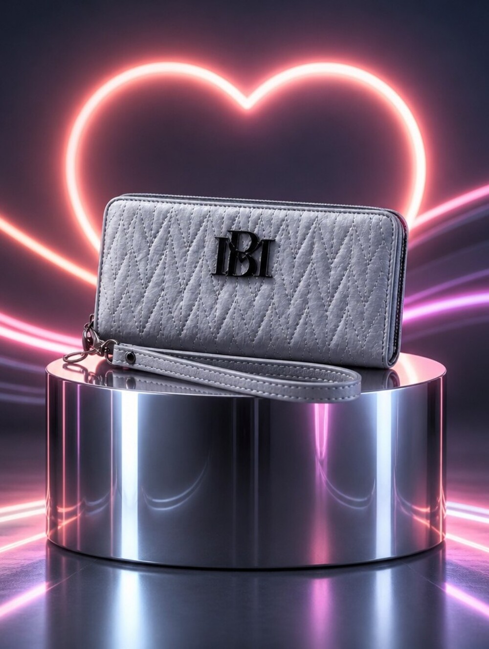 NWT Badgley Mischka Gray Quilted Wallet Wristlet Clutch Phone Holder BM Logo